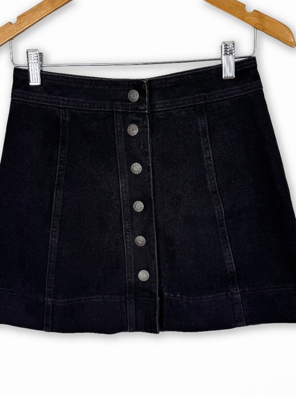 Madewell Y2K Metropolis Snap Denim Skirt Size 2 Rawley Black Button Front Mini